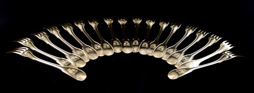 Antiquités - Georges Fouquet - Lapar – Solid silver vermeil cutlery set for 18 persons, Paris