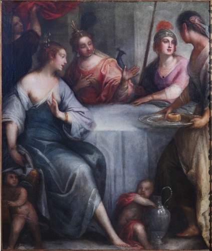 The fall of the golden apple at the table of the Gods, attributed to Sante Peranda (1566-639)  - Paintings & Drawings Style Louis XIII