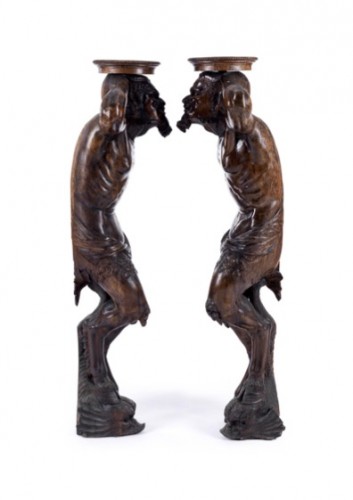 Decorative Objects  - Pair of Satyr vase holders