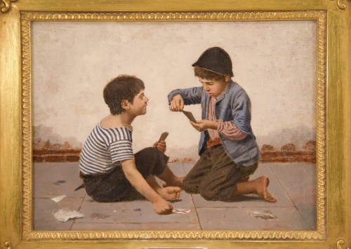 Les deux joueurs de cartes - Giulio del Torre (1856- 1932) - Tableaux et dessins Style 