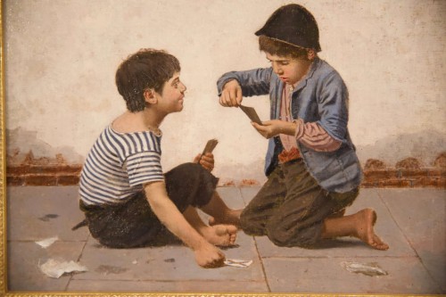 Tableaux et dessins Tableaux du XXe siècle - Les deux joueurs de cartes - Giulio del Torre (1856- 1932)