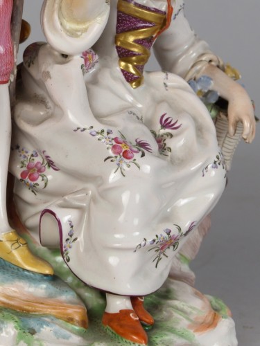 Le berger et la bouquetière, terre de pipe émaillée Niderviller XVIIIe - Céramiques, Porcelaines Style 