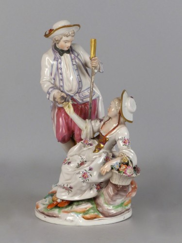 Céramiques, Porcelaines  - Le berger et la bouquetière, terre de pipe émaillée Niderviller XVIIIe