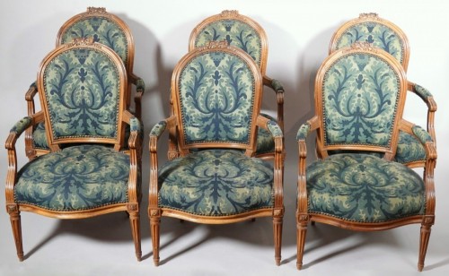 Antiquités - Set of six Louis XVI armchairs