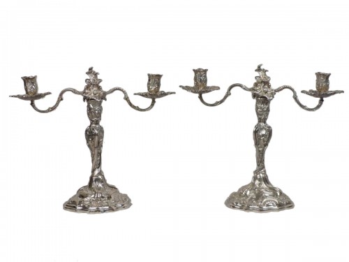 Pair of two-armed silver candlesticks, Augsburg 18th century