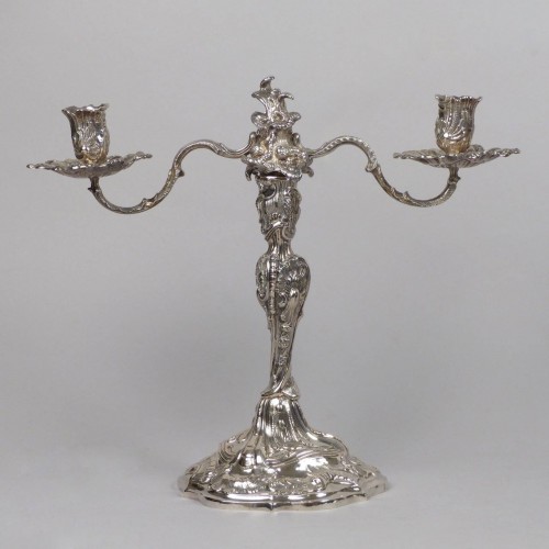 Pair of two-armed silver candlesticks, Augsburg 18th century - 