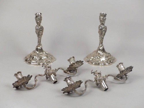 18th century - Pair of two-armed silver candlesticks, Augsburg 18th century