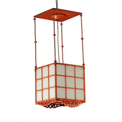 Lantern in red lacquered wood