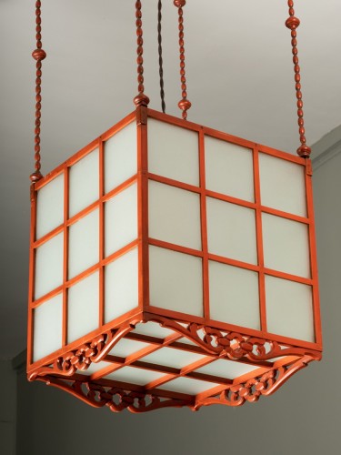 Lantern in red lacquered wood - 