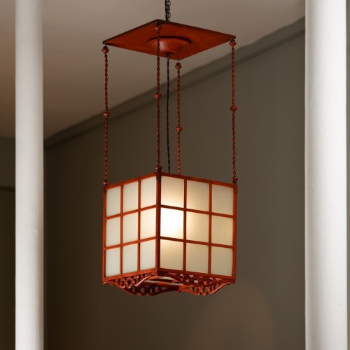 Lantern in red lacquered wood - Art Déco