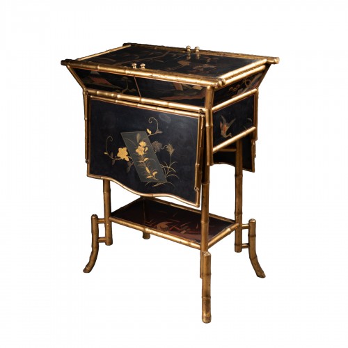 Lacquer and bamboo sidetable table