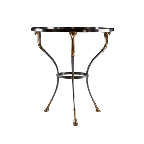 Tripod pedestal table in polished steel