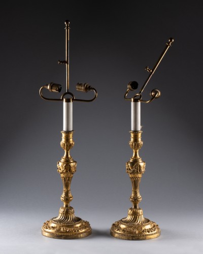 Lighting  - Pair of gold bronze candlesticks