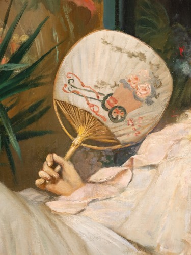 XIXe siècle - Femme allongée à l'éventail - Francesco Netti ( 1832 - 1894 )