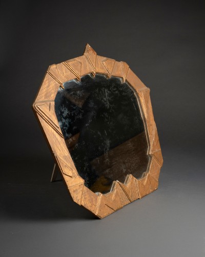 Golden wood table mirror - 