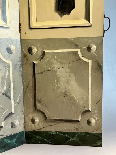 Paravent peint à double feuilles - Années 50-60