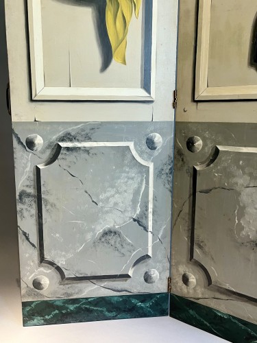 Antiquités - Paravent peint à double feuilles