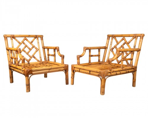 Paire de fauteuils en bambou