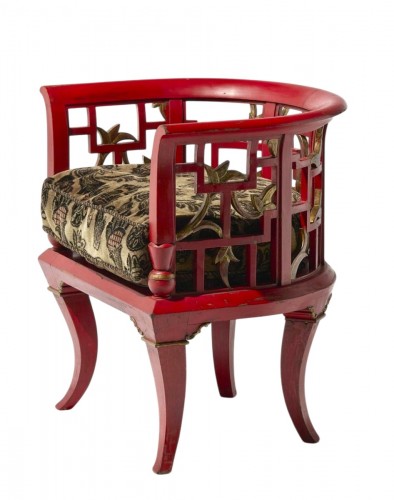 Fauteuil en bois laqué rouge