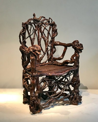 Extraordinary armchair composed of an assembly of branches of wood - Seating Style Napoléon III