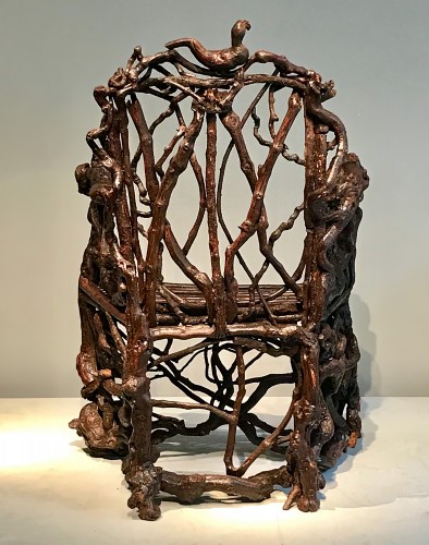 Seating  - Extraordinary armchair composed of an assembly of branches of wood