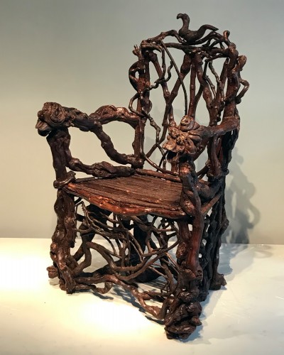 19th century - Extraordinary armchair composed of an assembly of branches of wood