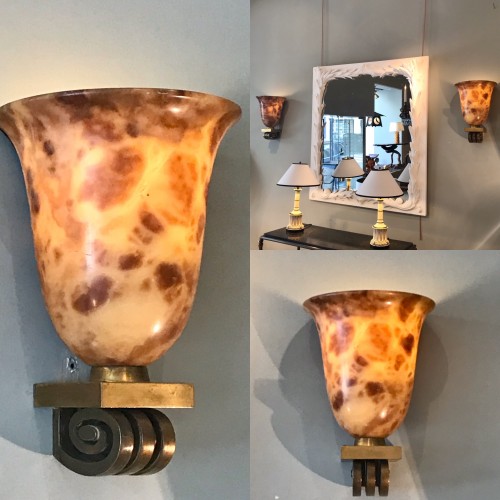 Paire d’appliques vase en albâtre - Luminaires Style Art Déco