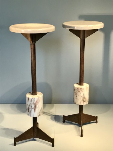 Table guéridon et deux tabourets - Années 50-60