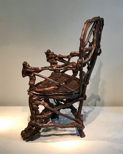 XIXe siècle - Fauteuil extraordinaire en bois assemblé