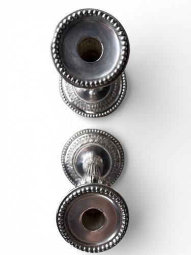 Pair Of Solid Silver Candlesticks, Louis XVI Period (1782, Antwerp Belgium) - Lighting Style Louis XVI