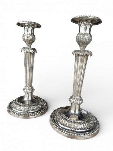 Pair Of Solid Silver Candlesticks, Louis XVI Period (1782, Antwerp Belgium) - Louis XVI