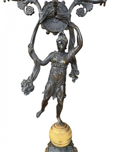 Paire de candélabres en bronze doré - Époque empire - Luminaires Style Empire