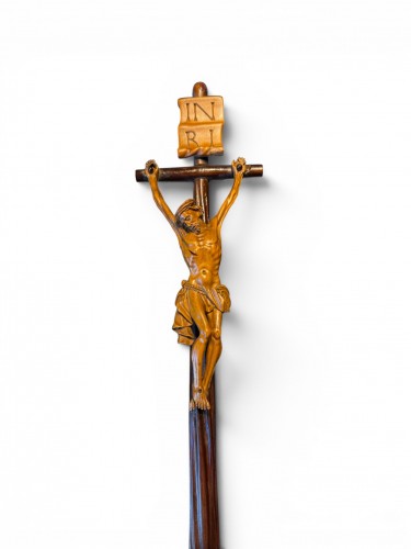 Religious Antiques  -  Carved Crucifixion Stand with Skull Base - Southern Germany 17th century