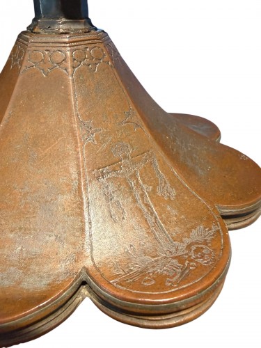 Art sacré, objets religieux  - Calice avec memento mori gothique en cuivre et cuivre doré - italie 15e siècle