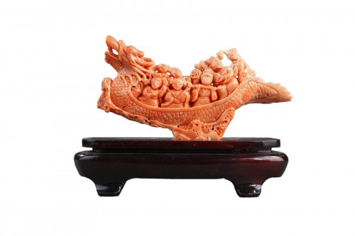 Chinese coral dragon shaped boat - circa 1900