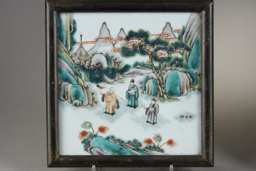 Paire de plaques Famille Verte porcelaine - Chine 19e siècle - Arts d