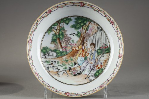 Asian Works of Art  - Pair of bowls and saucers  occidental decor- Chine about 1780