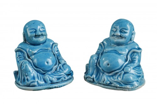 Paire de Putai en biscuit émaillé turquoise - Kangxi period 1662/1722