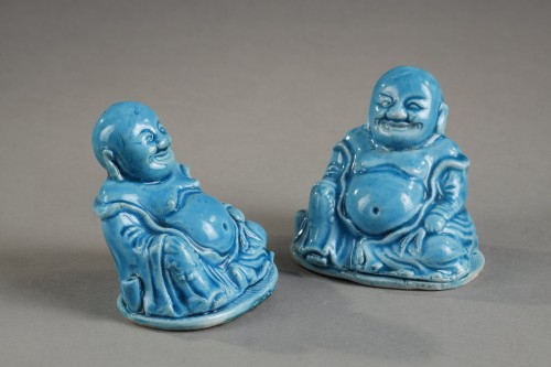 Chinese turquoise biscuit pair of Budai  - Kangxi period 1662/1722 - Asian Works of Art Style 