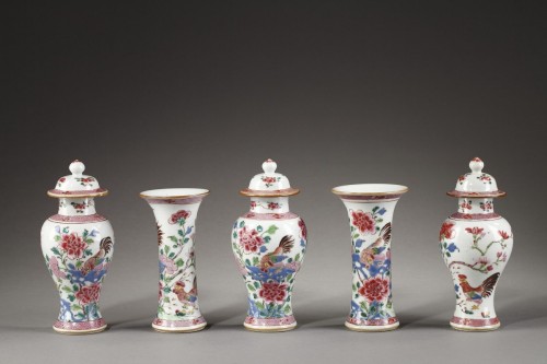 Garniture vases &quot;famille rose&quot; -Qianlong 1736 1795 - Asian Works of Art Style 