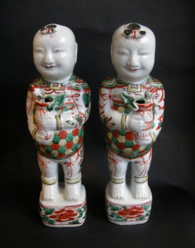 18th century - Pair of boys (Hehe erxian)  - Epoque Kangxi (1662-1722)