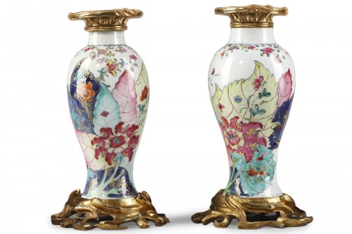 Pair vases porcelain tobacco leaf - Qianlong period 1736 1795