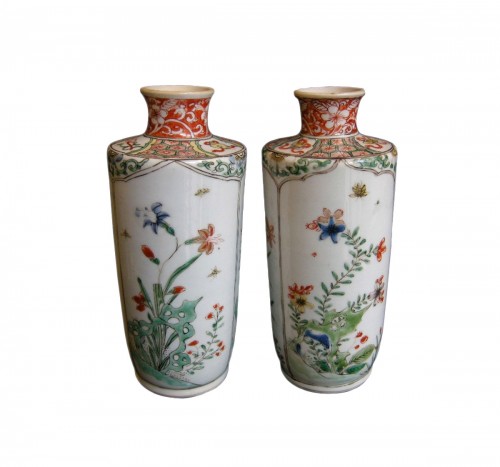 Pair of vases &quot;Famille verte &quot; porcelain Kangxi period  (1662-1722)