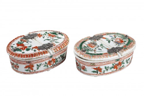 Pair spice box porcelain "Famille verte "  - Kangxi period 1662/1722 