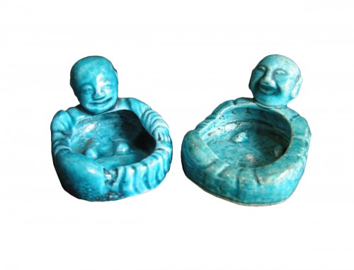 Paire de lave pinceaux en biscuit bleu turquoise -Kangxi 1662/1722