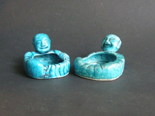 Asian Works of Art  - Pair of brush washers  turquoise blue biscuit - Kangxi 1662/1722