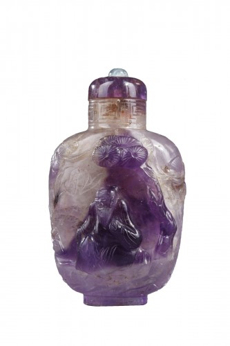 Tabatière en cristal de roche ametysté - 19e siècle