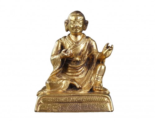 Petite statuette de Lhama en bronze doré - Tibet 18e siècle