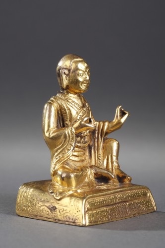 Petite statuette de Lhama en bronze doré - Tibet 18e siècle - Arts d