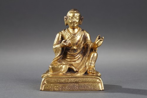 Petite statuette de Lhama en bronze doré - Tibet 18e siècle - 